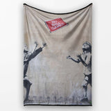 Children Reaching for Red Sign Satirical Street Art, All Season Comfort, Modern Interior Accent - Super Soft Fleece Blanket Bed Sofa Throw
