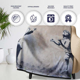Children Reaching for Red Sign Satirical Street Art, All Season Comfort, Modern Interior Accent - Super Soft Fleece Blanket Bed Sofa Throw