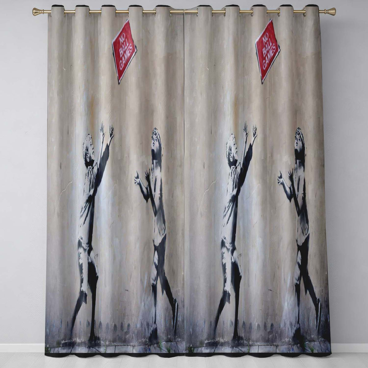 Children Reaching for Red Sign Satirical Street Art Vibrant Design for Home Decor Readymade Eyelet Ring Top Thermal 100% Blackout Curtains