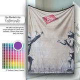 Children Reaching for Red Sign Satirical Street Art, All Season Comfort, Modern Interior Accent - Super Soft Fleece Blanket Bed Sofa Throw