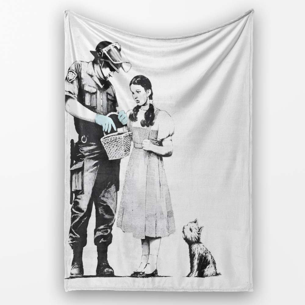 Officer Inspecting Storybook Woman and Small Dog Stencil, Artistic Comfortable Everyday Comfort - Super Soft Fleece Blanket Bed Sofa Throw