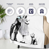 Officer Inspecting Storybook Woman and Small Dog Stencil, Artistic Comfortable Everyday Comfort - Super Soft Fleece Blanket Bed Sofa Throw