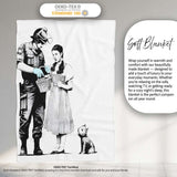 Officer Inspecting Storybook Woman and Small Dog Stencil, Artistic Comfortable Everyday Comfort - Super Soft Fleece Blanket Bed Sofa Throw