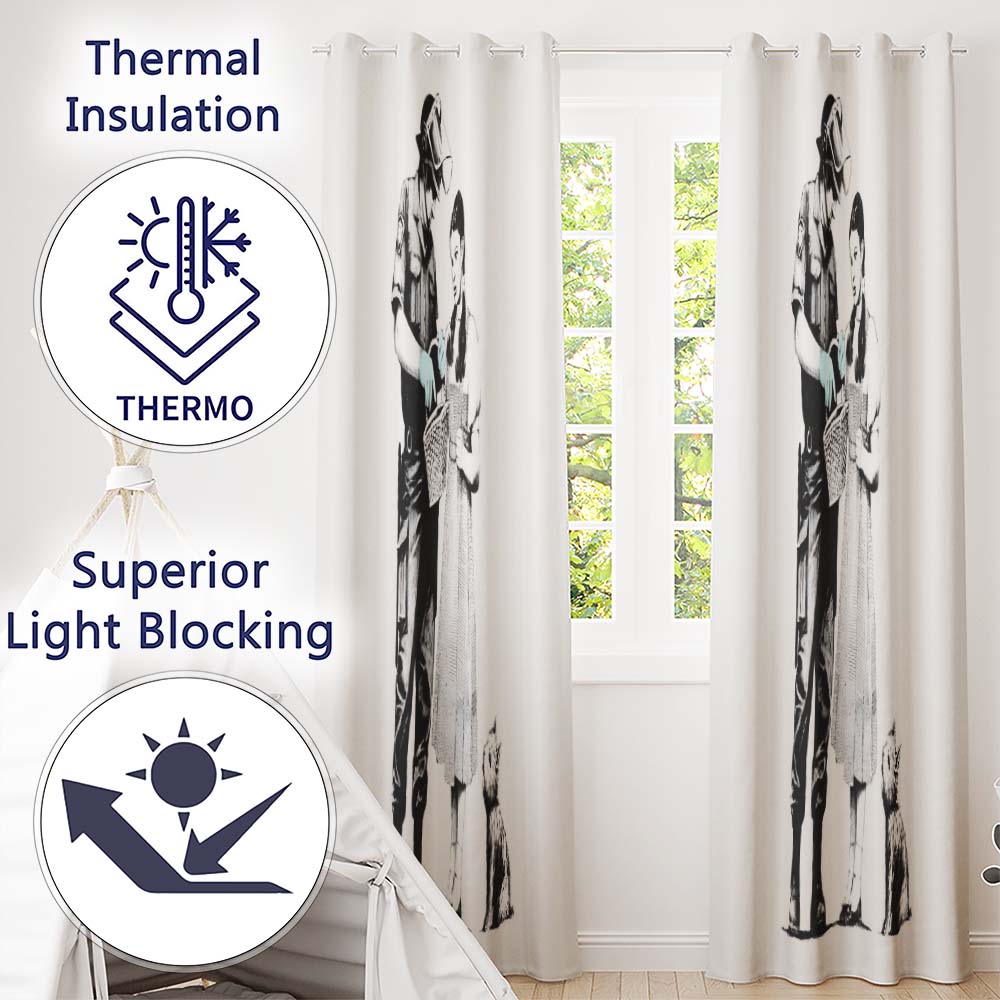 Officer Inspecting Storybook Woman and Small Dog Stencil Bold Wall Art Home Decor Readymade Eyelet Ring Top Thermal 100% Blackout Curtains