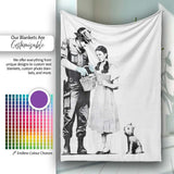 Officer Inspecting Storybook Woman and Small Dog Stencil, Artistic Comfortable Everyday Comfort - Super Soft Fleece Blanket Bed Sofa Throw