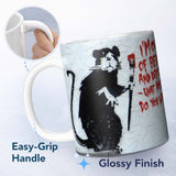 Black Rat with Red Paint Brush Humorous Graffiti 11oz Ceramic Coffee Tea Mug White Large Handle