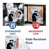 Black Rat with Red Paint Brush Humorous Graffiti 11oz Ceramic Coffee Tea Mug White Large Handle