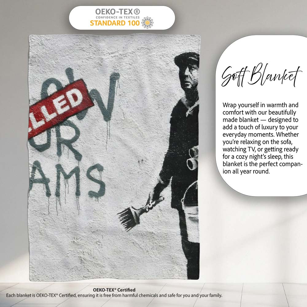 Cancelled Dreams Painter Monochrome Protest Stencil, All Season Comfort, Modern Interior Accent - Super Soft Fleece Blanket Bed Sofa Throw