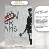 Cancelled Dreams Painter Monochrome Protest Stencil, All Season Comfort, Modern Interior Accent - Super Soft Fleece Blanket Bed Sofa Throw