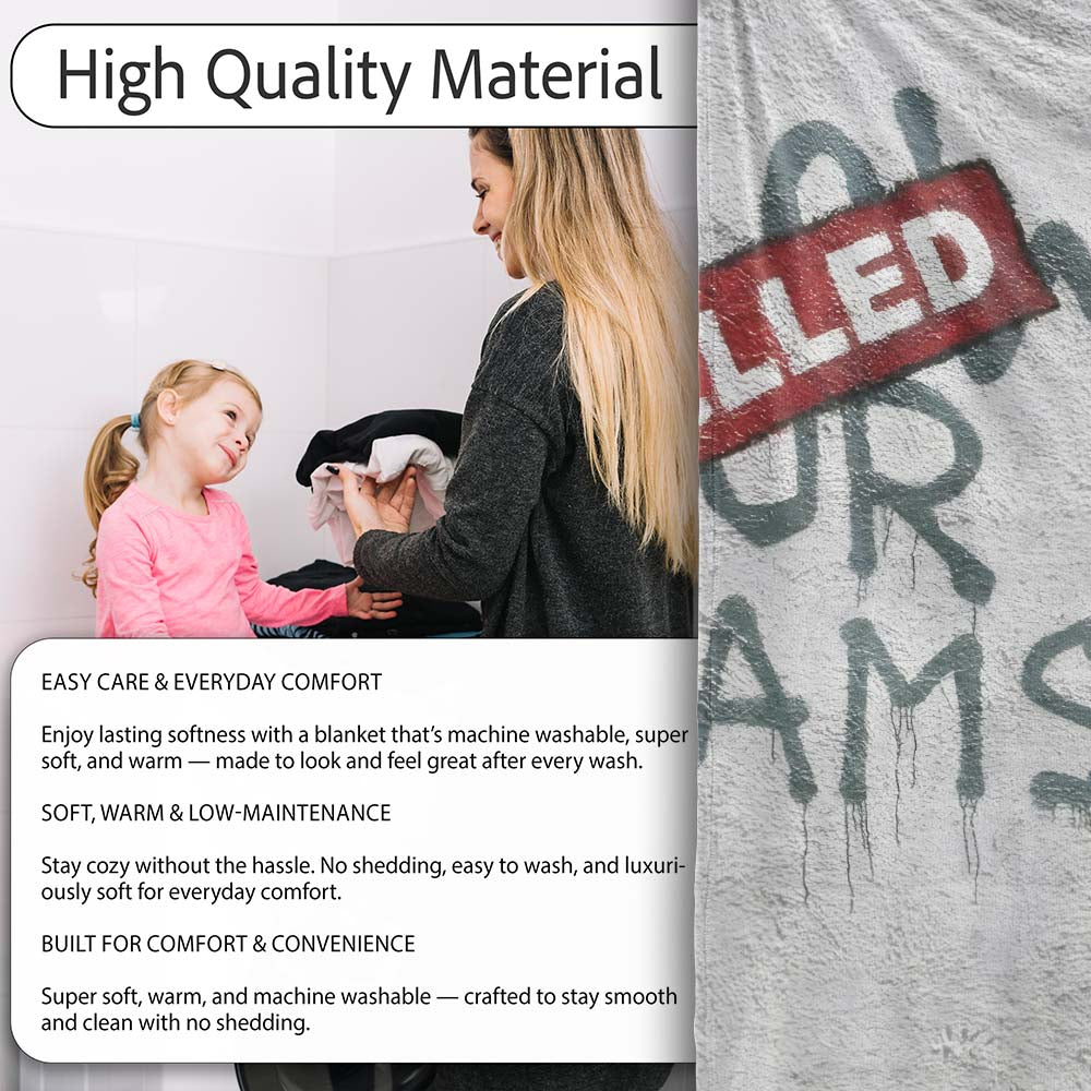 Cancelled Dreams Painter Monochrome Protest Stencil, All Season Comfort, Modern Interior Accent - Super Soft Fleece Blanket Bed Sofa Throw