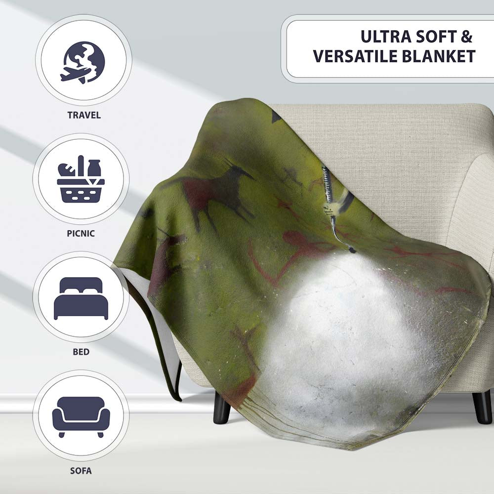 Worker Cleaning Ancient Cave Art Green Urban Mural, All Season Comfort, Stylish Room Decoration - Super Soft Fleece Blanket Bed Sofa Throw