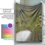 Worker Cleaning Ancient Cave Art Green Urban Mural, All Season Comfort, Stylish Room Decoration - Super Soft Fleece Blanket Bed Sofa Throw