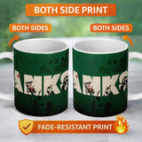 Dark Green Street Art Typography Collage Stencil 11oz Ceramic Coffee Tea Mug White Large Handle