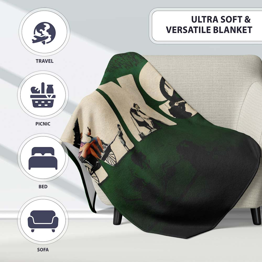 Dark Green Street Art Typography Collage Stencil, All Season Comfort, Gift for Adults and Teens - Super Soft Fleece Blanket Bed Sofa Throw