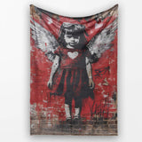 Red Winged Girl Heart Dress Urban Graffiti, Decorative Wall Art Style, Comfortable Everyday Use - Super Soft Fleece Blanket Bed Sofa Throw