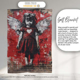 Red Winged Girl Heart Dress Urban Graffiti, Decorative Wall Art Style, Comfortable Everyday Use - Super Soft Fleece Blanket Bed Sofa Throw