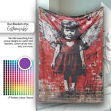 Red Winged Girl Heart Dress Urban Graffiti, Decorative Wall Art Style, Comfortable Everyday Use - Super Soft Fleece Blanket Bed Sofa Throw