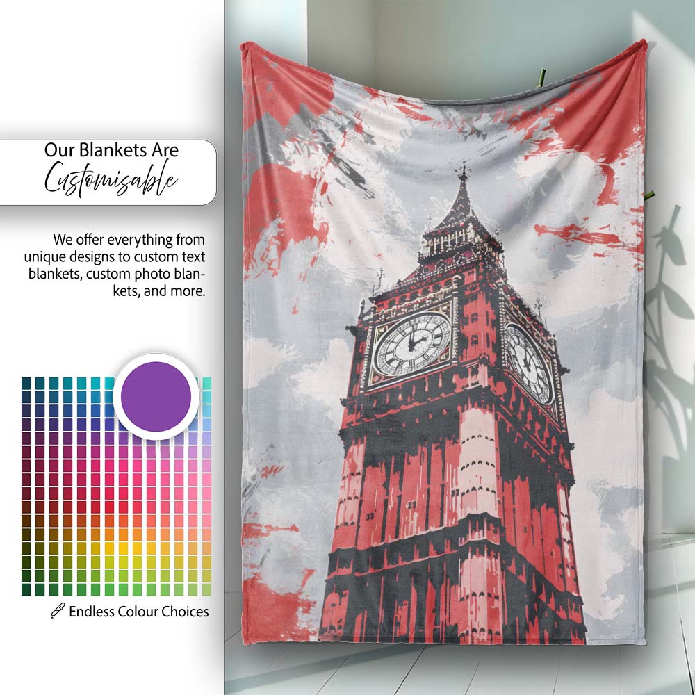 Red Black Clock Tower London Landmark Pop Art, All Season Comfort, Thoughtful Housewarming Gift - Super Soft Fleece Blanket Bed Sofa Throw