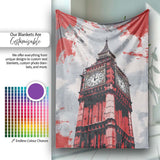 Red Black Clock Tower London Landmark Pop Art, All Season Comfort, Thoughtful Housewarming Gift - Super Soft Fleece Blanket Bed Sofa Throw