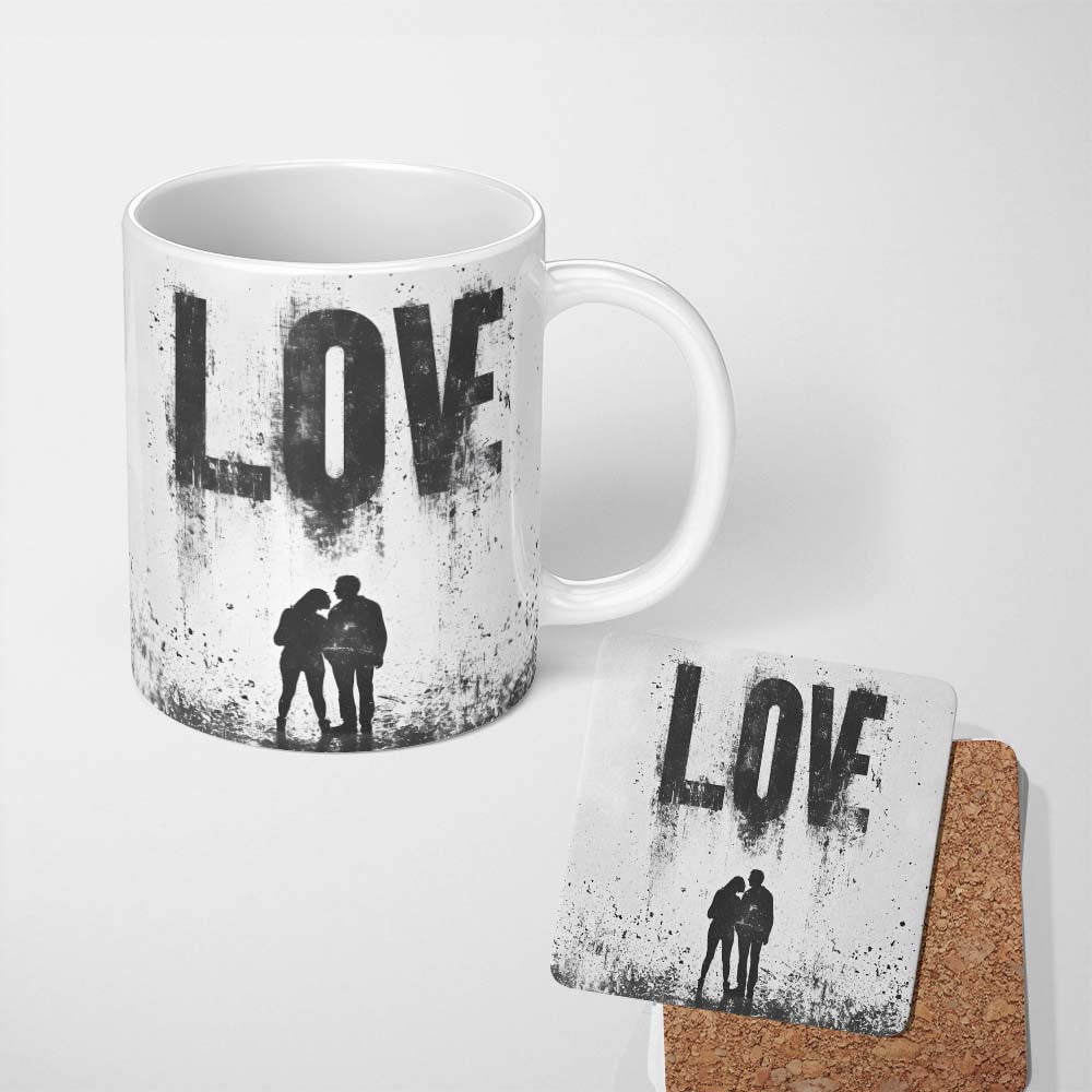 Black Love Typography Couple Silhouette Minimalist 11oz Ceramic Coffee Tea Mug White Large Handle