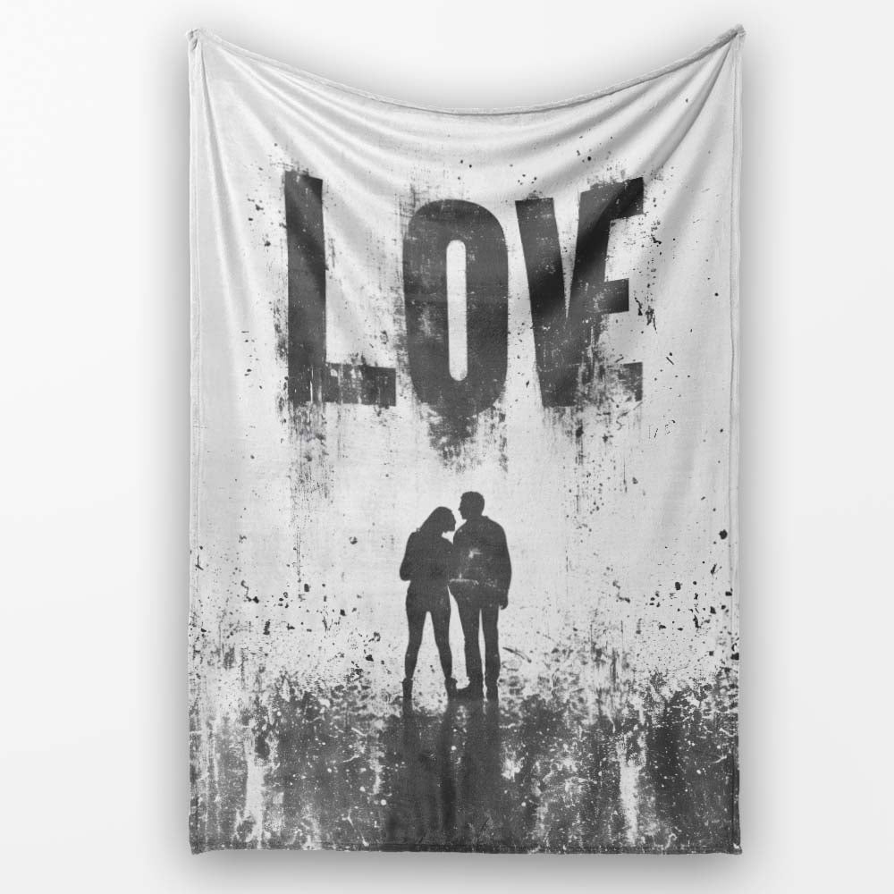 Black Love Typography Couple Silhouette Minimalist, All Season Comfort, Stylish Room Decoration - Super Soft Fleece Blanket Bed Sofa Throw