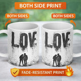 Black Love Typography Couple Silhouette Minimalist 11oz Ceramic Coffee Tea Mug White Large Handle