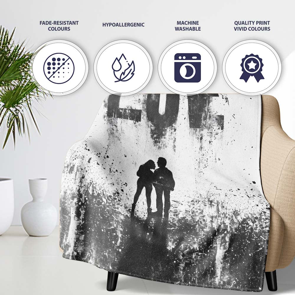 Black Love Typography Couple Silhouette Minimalist, All Season Comfort, Stylish Room Decoration - Super Soft Fleece Blanket Bed Sofa Throw