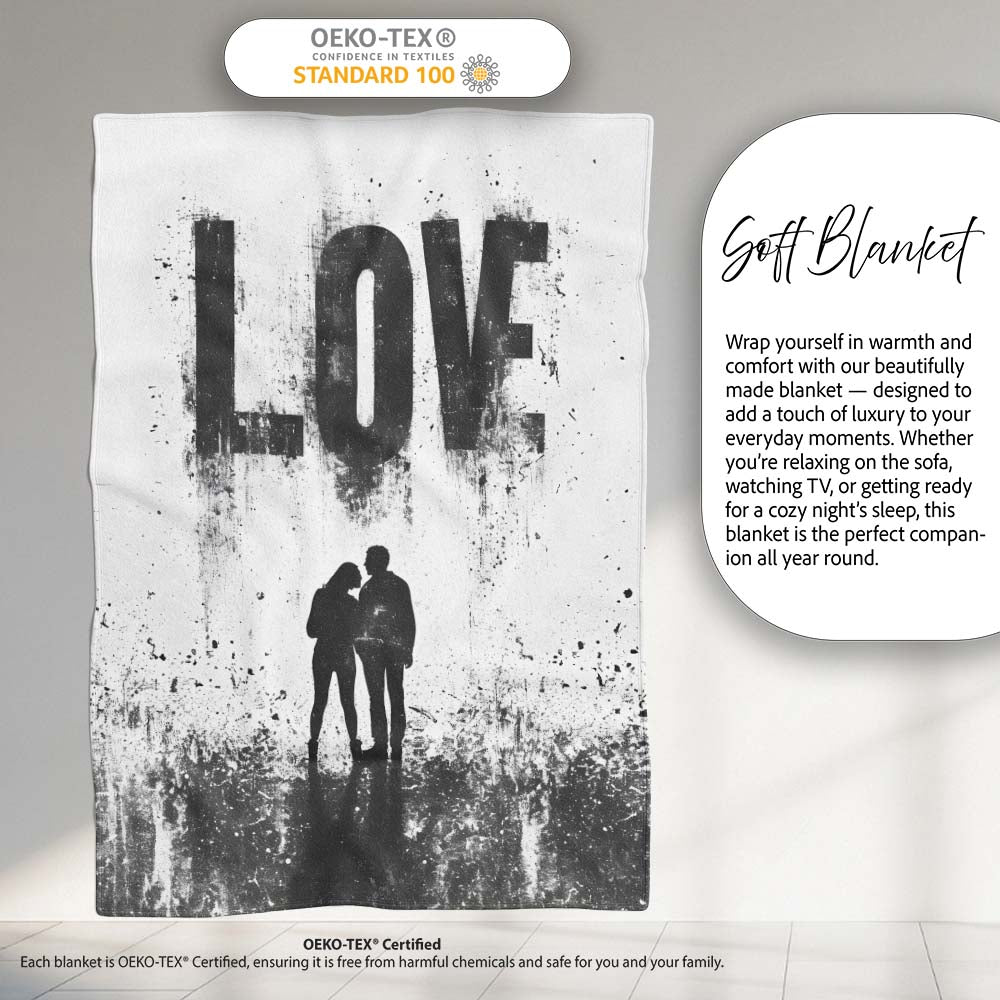 Black Love Typography Couple Silhouette Minimalist, All Season Comfort, Stylish Room Decoration - Super Soft Fleece Blanket Bed Sofa Throw