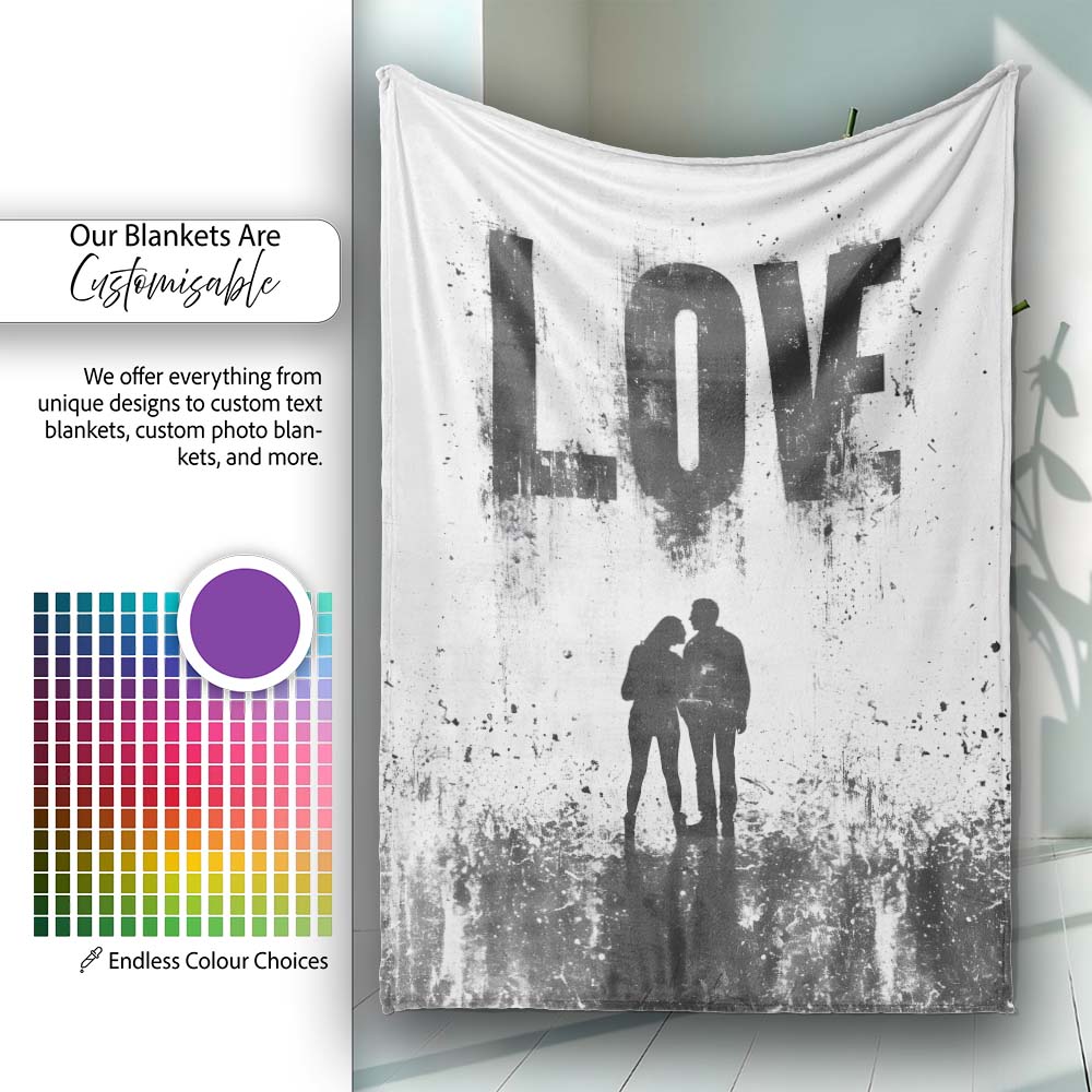 Black Love Typography Couple Silhouette Minimalist, All Season Comfort, Stylish Room Decoration - Super Soft Fleece Blanket Bed Sofa Throw