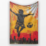 Orange Red Football Player City Skyline Urban Art, All Season Comfort, Comfortable Everyday Use - Super Soft Fleece Blanket Bed Sofa Throw