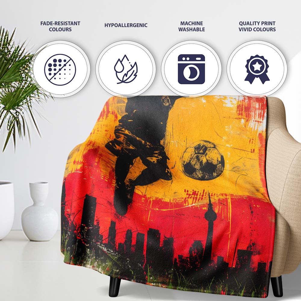Orange Red Football Player City Skyline Urban Art, All Season Comfort, Comfortable Everyday Use - Super Soft Fleece Blanket Bed Sofa Throw