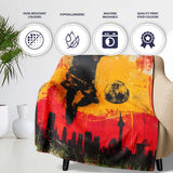 Orange Red Football Player City Skyline Urban Art, All Season Comfort, Comfortable Everyday Use - Super Soft Fleece Blanket Bed Sofa Throw