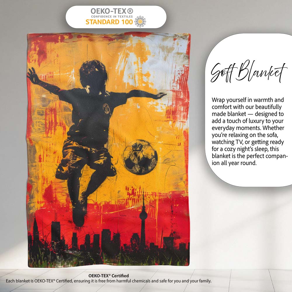 Orange Red Football Player City Skyline Urban Art, All Season Comfort, Comfortable Everyday Use - Super Soft Fleece Blanket Bed Sofa Throw