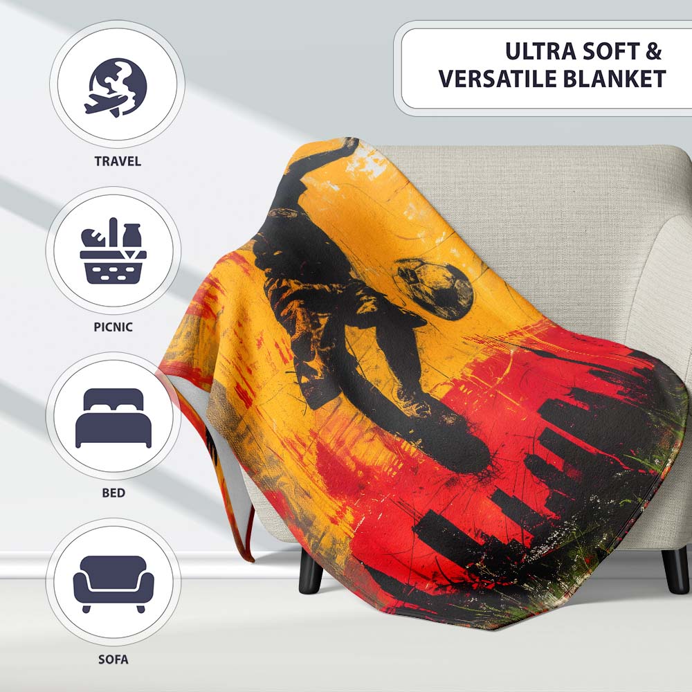 Orange Red Football Player City Skyline Urban Art, All Season Comfort, Comfortable Everyday Use - Super Soft Fleece Blanket Bed Sofa Throw