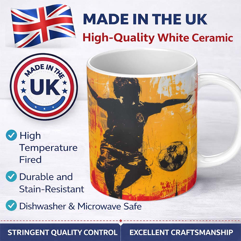 Orange Red Football Player City Skyline Urban Art 11oz Ceramic Coffee Tea Mug White Large Handle
