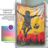 Orange Red Football Player City Skyline Urban Art, All Season Comfort, Comfortable Everyday Use - Super Soft Fleece Blanket Bed Sofa Throw