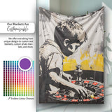 Young Boy Playing Roulette Beige Black Pop Art, Lightweight Warm Gift, Comfortable Everyday Use - Super Soft Fleece Blanket Bed Sofa Throw