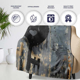 Black Heart Padlock and Key Industrial Graffiti, Bedroom Living Room Accent, All Season Comfort - Super Soft Fleece Blanket Bed Sofa Throw