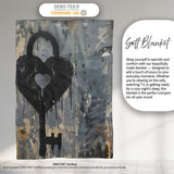 Black Heart Padlock and Key Industrial Graffiti, Bedroom Living Room Accent, All Season Comfort - Super Soft Fleece Blanket Bed Sofa Throw