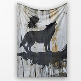 Howling Wolf Crescent Moon Black Stencil Graffiti, All Season Comfort, Comfortable Everyday Use - Super Soft Fleece Blanket Bed Sofa Throw