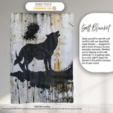 Howling Wolf Crescent Moon Black Stencil Graffiti, All Season Comfort, Comfortable Everyday Use - Super Soft Fleece Blanket Bed Sofa Throw