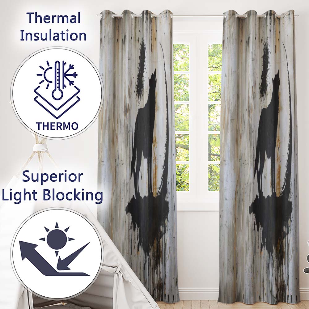 Howling Wolf Crescent Moon Black Stencil Graffiti Distinctive Artistic Home Decor Readymade Eyelet Ring Top Thermal 100% Blackout Curtains