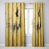 Black Bird Musical Notes Yellow Distressed Wall Art Vibrant Design for Home Decor Readymade Eyelet Ring Top Thermal 100% Blackout Curtains