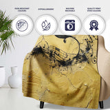 Black Bird Musical Notes Yellow Distressed Wall Art, All Season Comfort, Modern Interior Accent - Super Soft Fleece Blanket Bed Sofa Throw