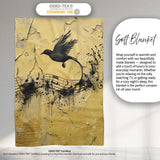 Black Bird Musical Notes Yellow Distressed Wall Art, All Season Comfort, Modern Interior Accent - Super Soft Fleece Blanket Bed Sofa Throw