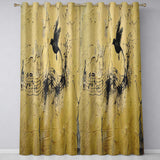 Black Bird Musical Notes Yellow Distressed Wall Art Vibrant Design for Home Decor Readymade Eyelet Ring Top Thermal 100% Blackout Curtains