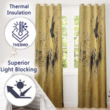 Black Bird Musical Notes Yellow Distressed Wall Art Vibrant Design for Home Decor Readymade Eyelet Ring Top Thermal 100% Blackout Curtains