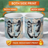 Hanging Boxing Gloves Barbed Wire Blue Urban Graffiti 11oz Ceramic Coffee Tea Mug White Large Handle