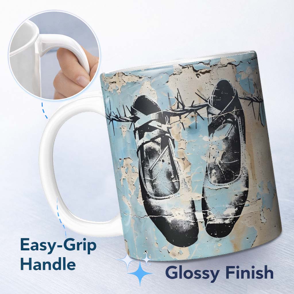 Hanging Boxing Gloves Barbed Wire Blue Urban Graffiti 11oz Ceramic Coffee Tea Mug White Large Handle