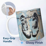 Hanging Boxing Gloves Barbed Wire Blue Urban Graffiti 11oz Ceramic Coffee Tea Mug White Large Handle